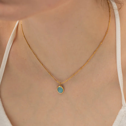 Elegant Round Stainless Steel Inlay Opal 18k Gold Plated Pendant Necklace