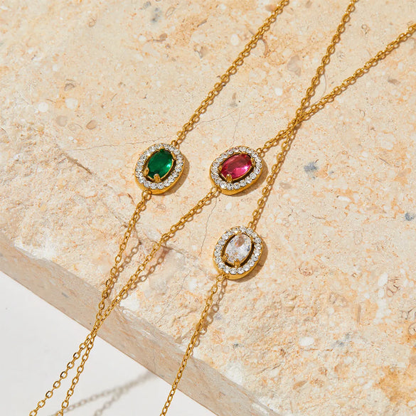 304 Stainless Steel 16K Gold Plated White Gold Plated Gold Plated Elegant Inlay Round Zircon Bracelets Earrings Necklace