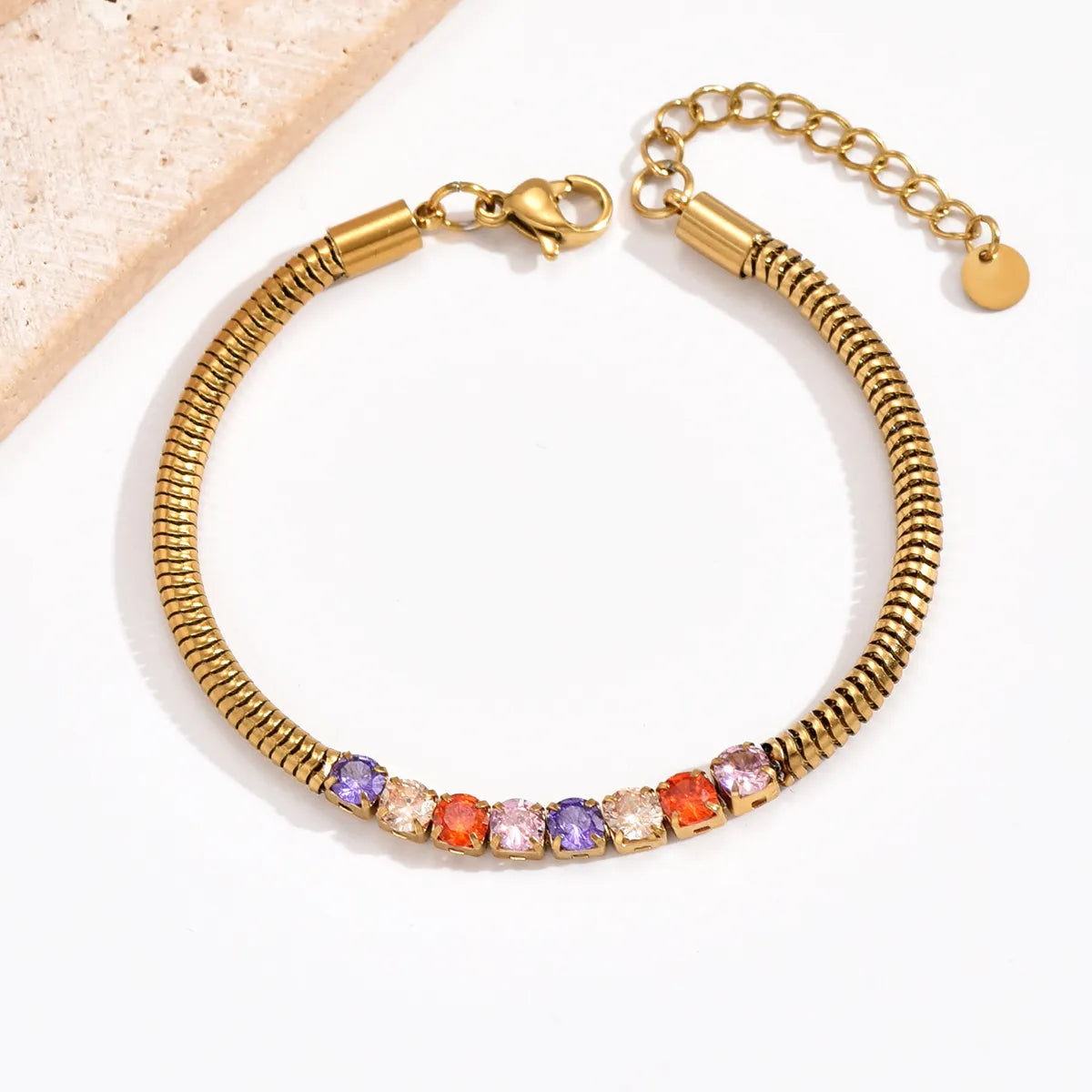 Elegant Round Stainless Steel Plating Inlay Zircon 14k Gold Plated Bracelets