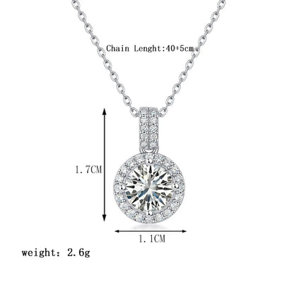 Elegant Round Sterling Silver Gra Inlay Moissanite Silver Plated Pendant Necklace