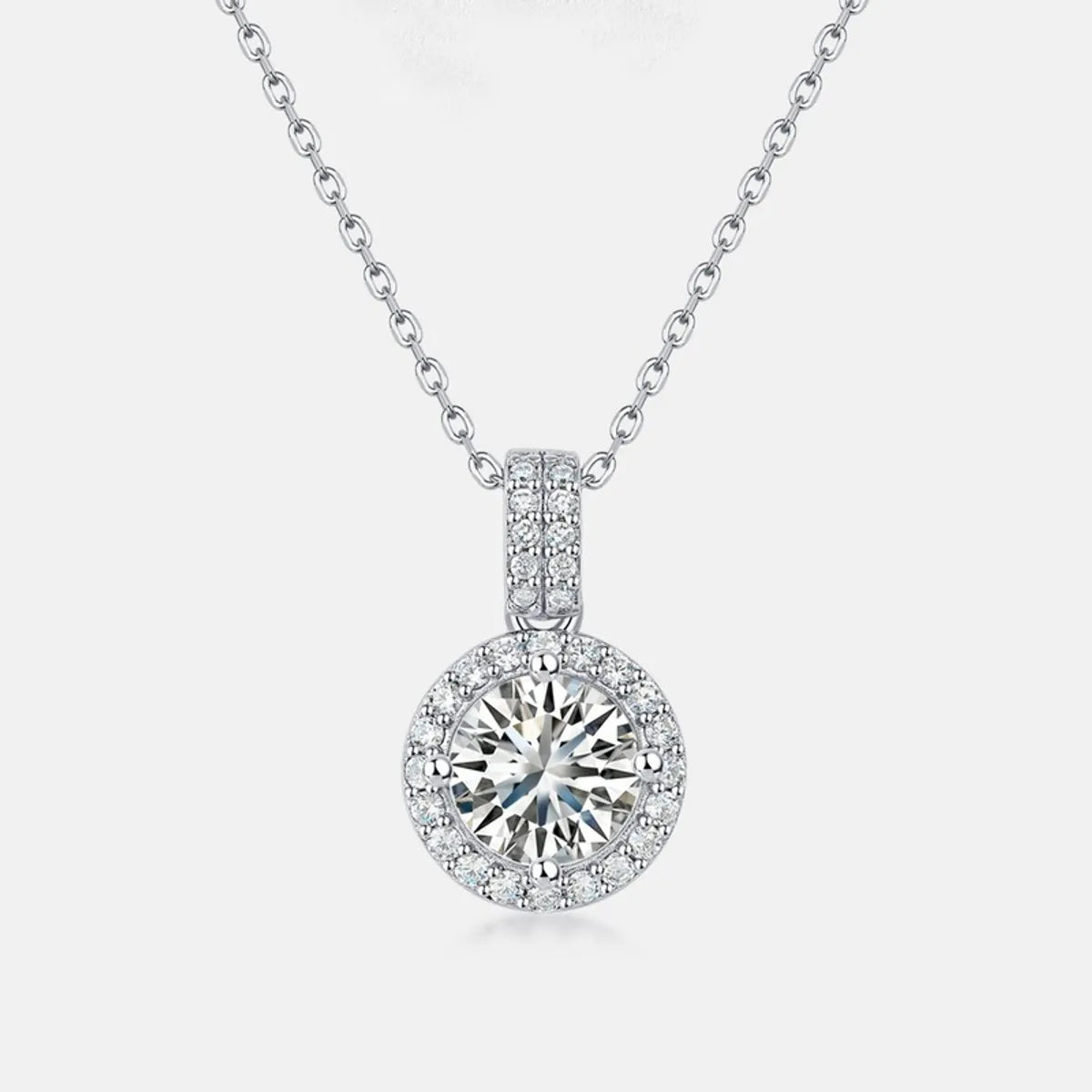 Elegant Round Sterling Silver Gra Inlay Moissanite Silver Plated Pendant Necklace