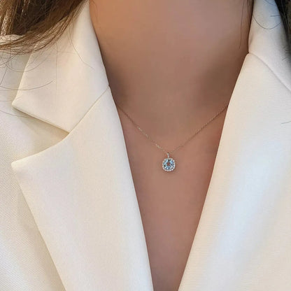 Elegant Round Sterling Silver Inlay Zircon Pendant Necklace