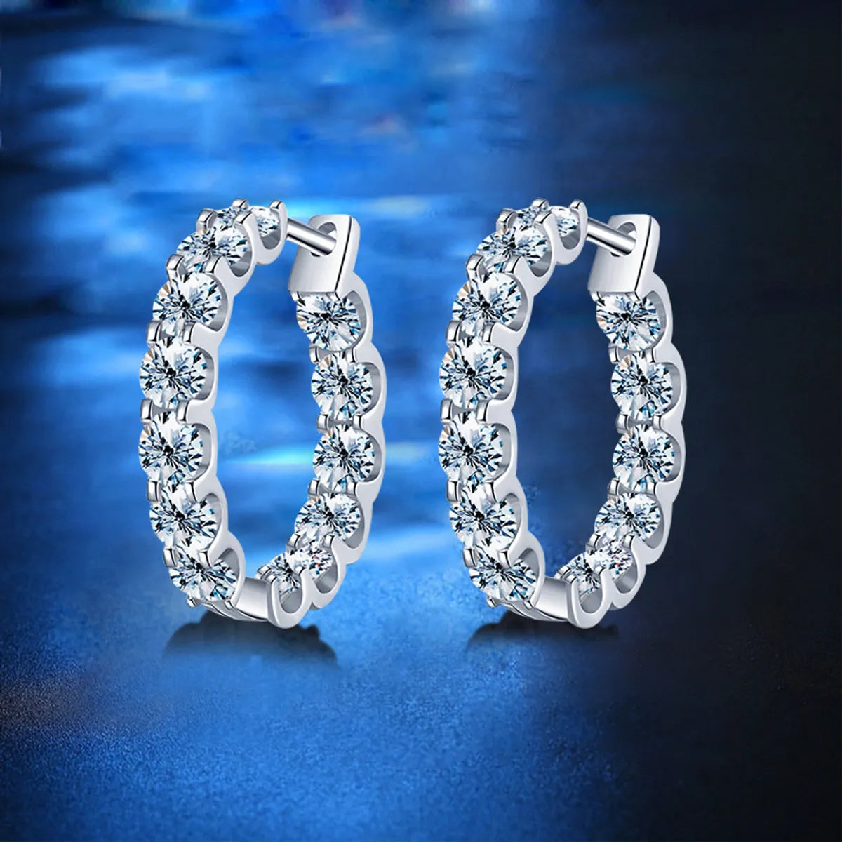 Elegant Round Sterling Silver Moissanite Hoop Earrings In Bulk