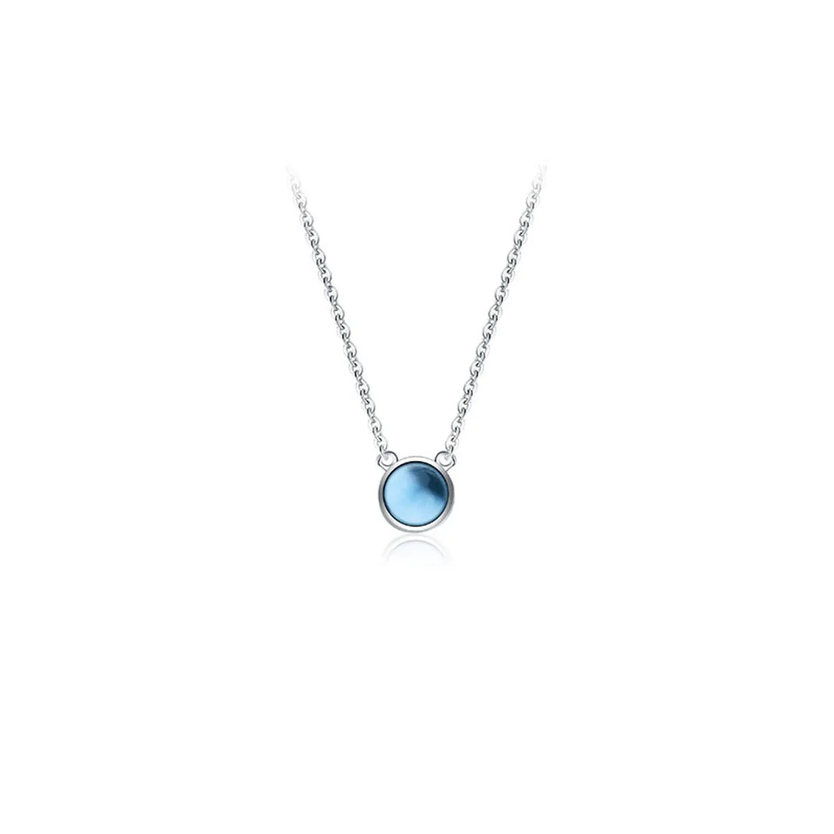 Elegant Round Sterling Silver Polishing Inlay Glass Pendant Necklace