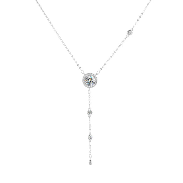 Elegant Round Tassel Sterling Silver Moissanite Zircon Necklace In Bulk