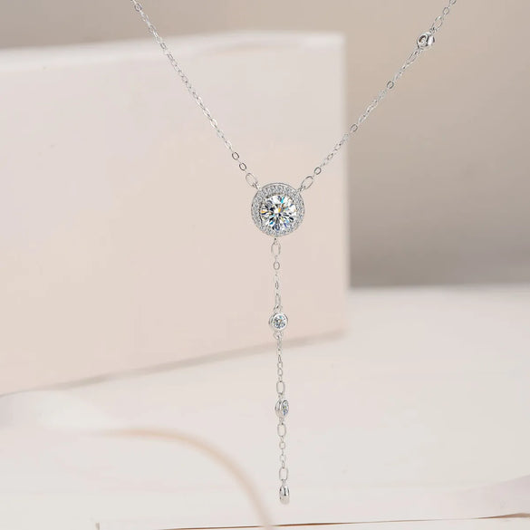 Elegant Round Tassel Sterling Silver Moissanite Zircon Necklace In Bulk