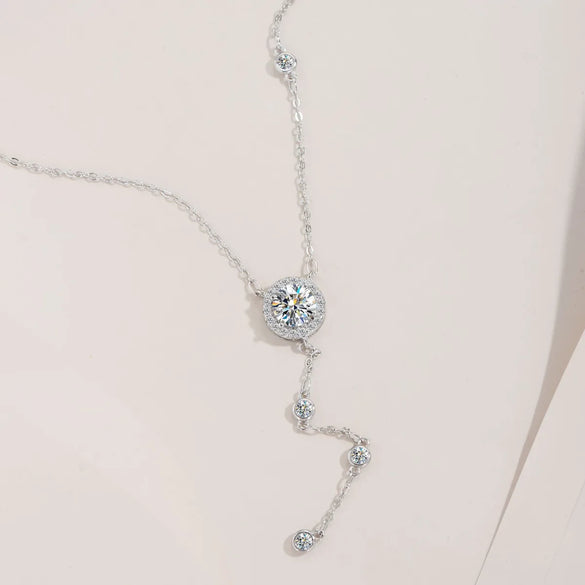 Elegant Round Tassel Sterling Silver Moissanite Zircon Necklace In Bulk