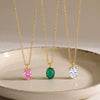 Elegant Round Zircon Geometric Stainless Steel Necklace With Electroplated Finish For Women