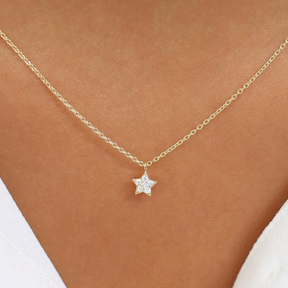 Elegant S925 Silver Star Pendant Necklace With Zircon Five Pointed Star O Chain Clavicle Necklace For Couples