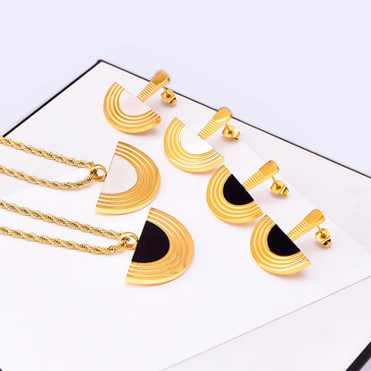 Elegant Semicircle Titanium Steel Inlay Shell Women's Earrings Necklace