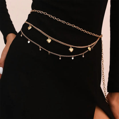 Elegant Sexy Solid Color Alloy Layered Gold Plated Women'S Waist Chain