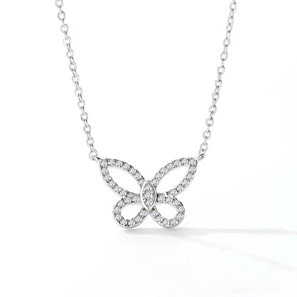 Elegant Shiny Butterfly K Gold Plated White Gold Plated Zircon Copper Alloy Wholesale Pendant Necklace