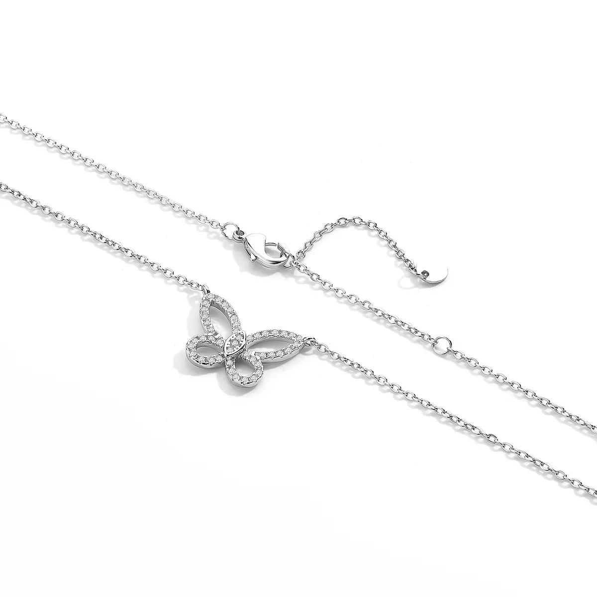 Elegant Shiny Butterfly K Gold Plated White Gold Plated Zircon Copper Alloy Wholesale Pendant Necklace