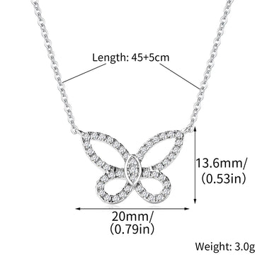 Elegant Shiny Butterfly K Gold Plated White Gold Plated Zircon Copper Alloy Wholesale Pendant Necklace