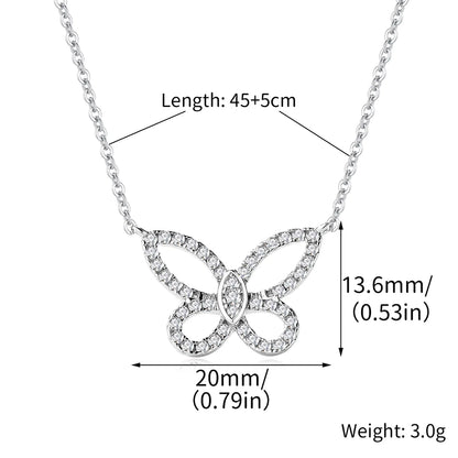 Elegant Shiny Butterfly K Gold Plated White Gold Plated Zircon Copper Alloy Wholesale Pendant Necklace