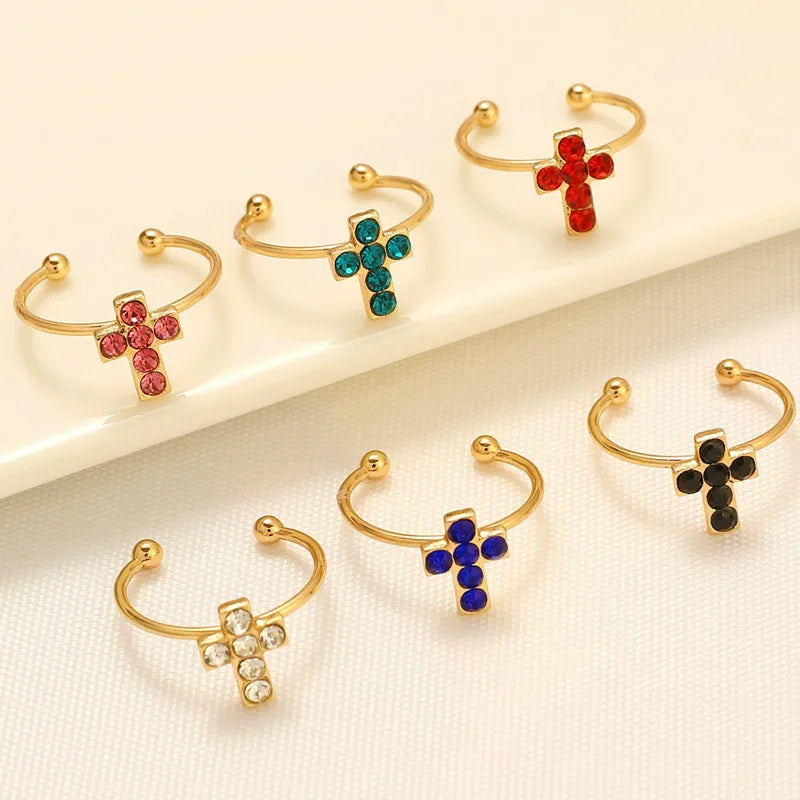 Elegant Shiny Cross Alloy Inlay Rhinestones Gold Plated Silver Plated Unisex Open Rings