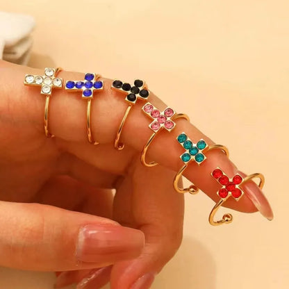 Elegant Shiny Cross Alloy Inlay Rhinestones Gold Plated Silver Plated Unisex Open Rings