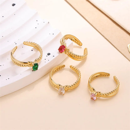 Wholesale Jewelry Elegant Shiny Cross Oval 304 Stainless Steel Zircon 18K Gold Plated Plating Inlay Open Rings