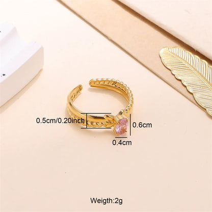 Wholesale Jewelry Elegant Shiny Cross Oval 304 Stainless Steel Zircon 18K Gold Plated Plating Inlay Open Rings