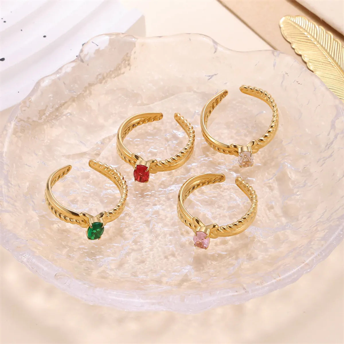 Wholesale Jewelry Elegant Shiny Cross Oval 304 Stainless Steel Zircon 18K Gold Plated Plating Inlay Open Rings