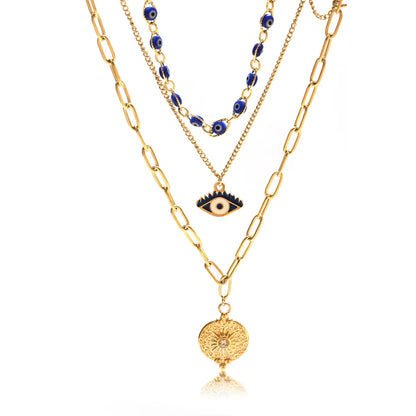 Elegant Shiny Devil's Eye Stainless Steel Plating Inlay Zircon 18k Gold Plated Layered Necklaces