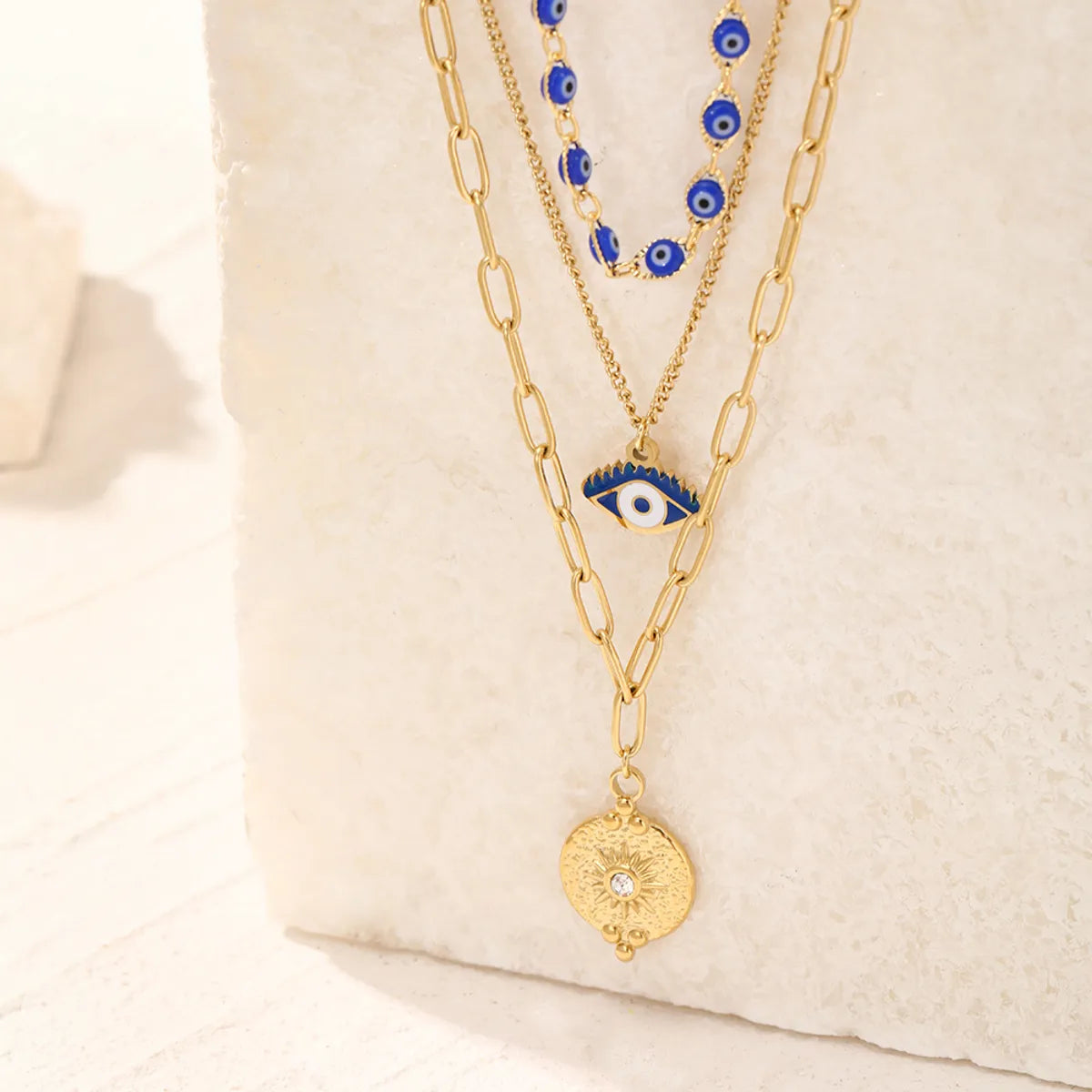 Elegant Shiny Devil's Eye Stainless Steel Plating Inlay Zircon 18k Gold Plated Layered Necklaces