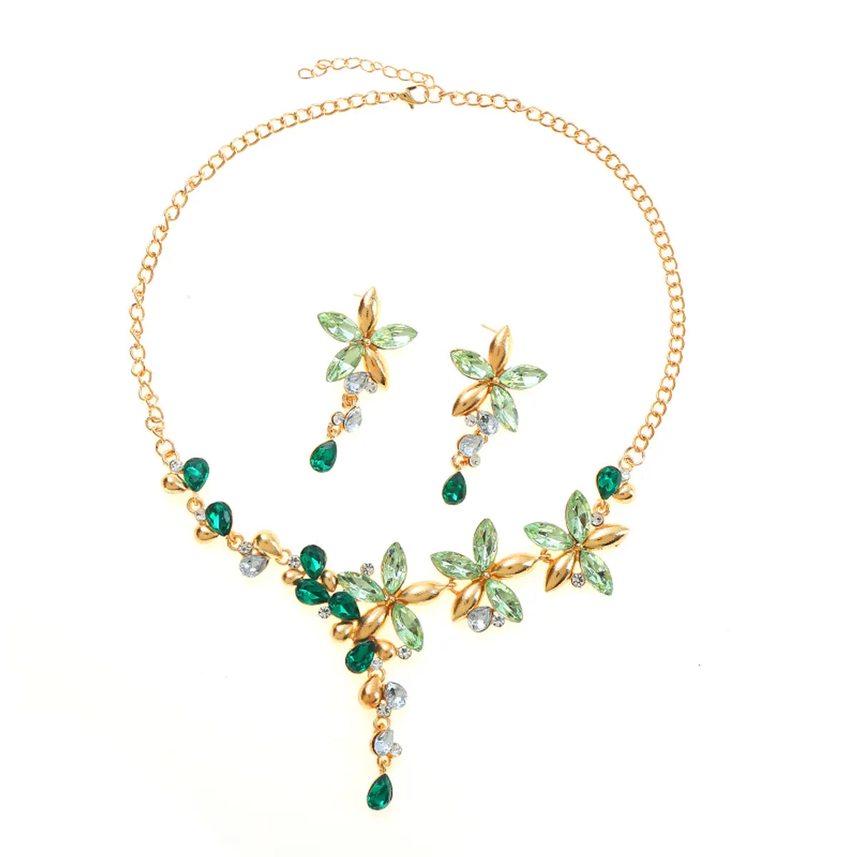 Elegant Shiny Flower Alloy Inlay Rhinestones Women's Earrings Necklace