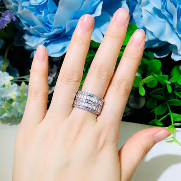 Elegant Shiny Geometric Copper Plating Inlay Zircon Rose Gold Plated White Gold Plated Rhodium Plated Rings