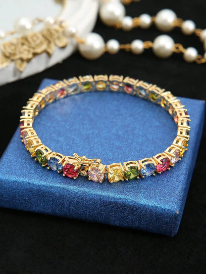 Elegant Shiny Geometric Copper Zircon 18k Gold Plated Bracelets