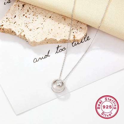 Elegant Shiny Korean Style Round Sterling Silver Plating Inlay Zircon White Gold Plated Pendant Necklace