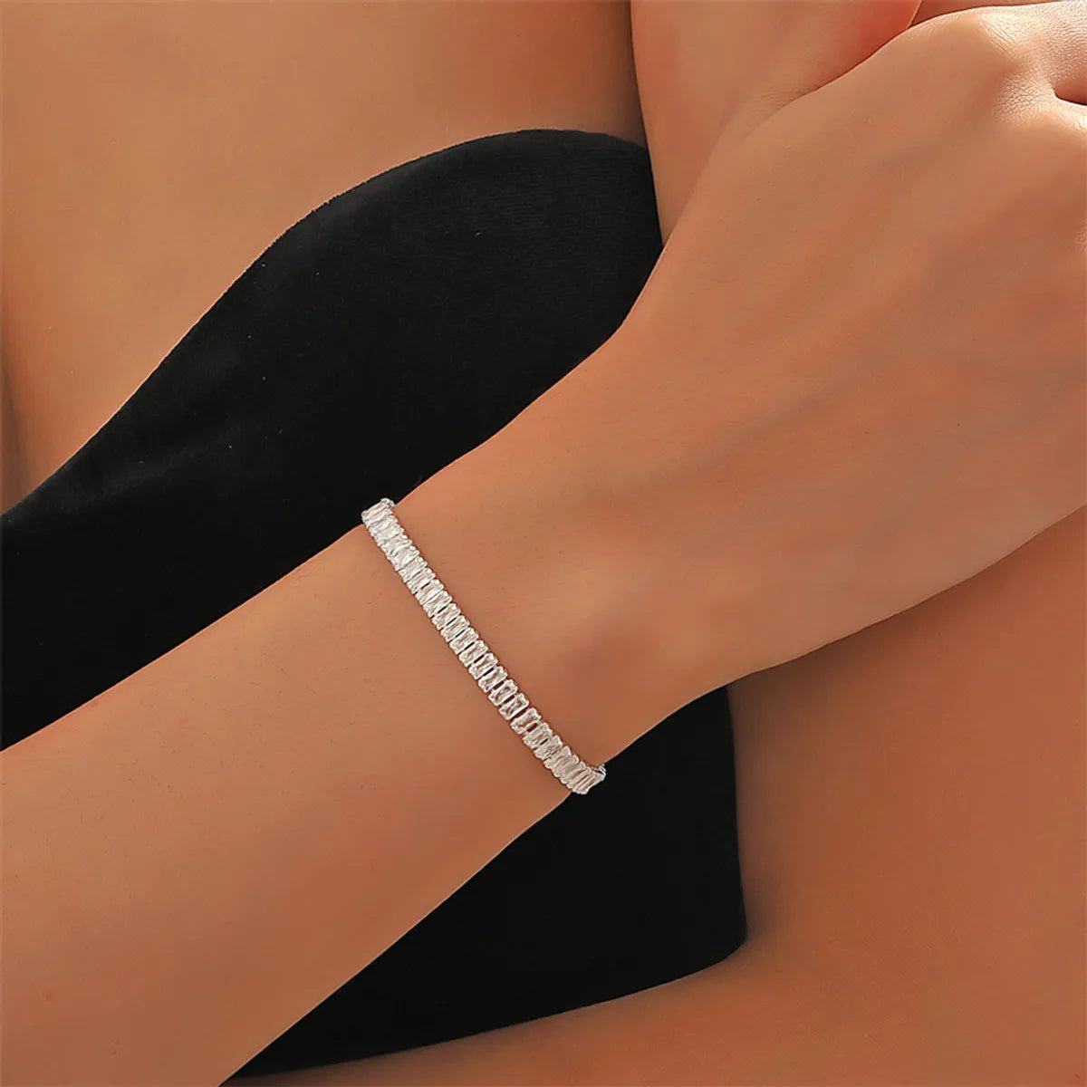 Elegant Shiny Rectangle Copper Inlay Zircon Bracelets