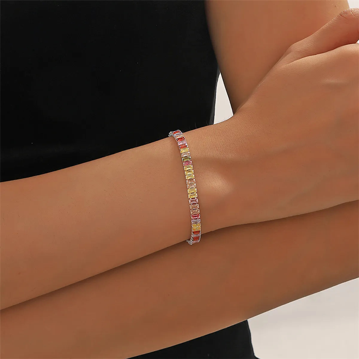 Elegant Shiny Rectangle Copper Inlay Zircon Bracelets