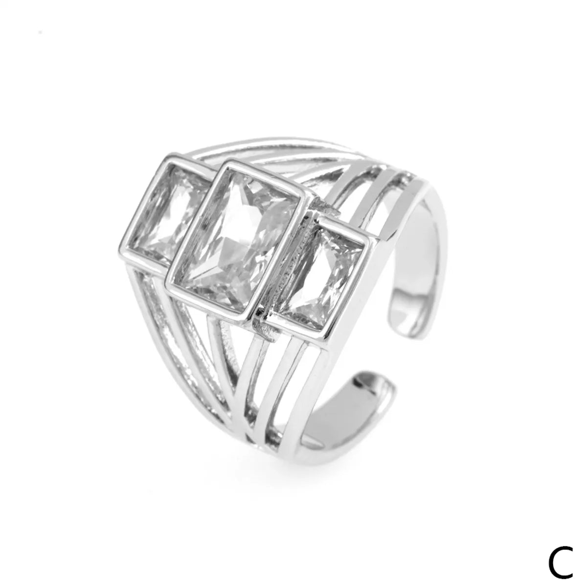 Elegant Shiny Square Copper Plating Inlay Zircon 18k Gold Plated Open Rings