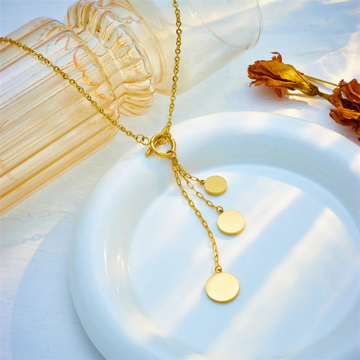 Elegant Shiny Tassel Titanium Steel Plating 18k Gold Plated Necklace