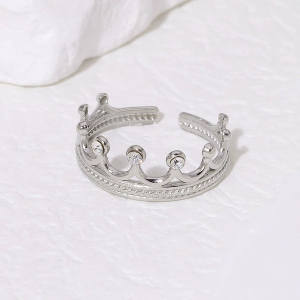 Elegant Simple Crown Design Light Luxury 18K Gold Plated Stainless Steel Ring For Women