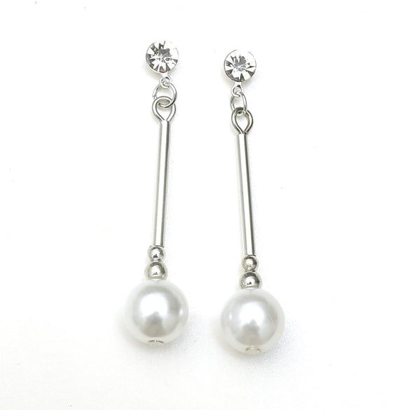 Elegant Simple Geometric Alloy Pearl Drop Earrings With Long Slim Design For Women