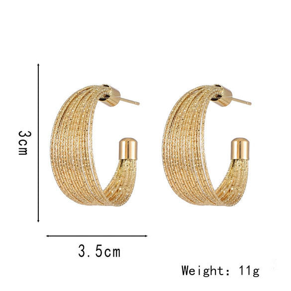 Elegant Simple Multi Layer Brushed Metal C Shaped Geometric Earrings With Electroplating Treatment