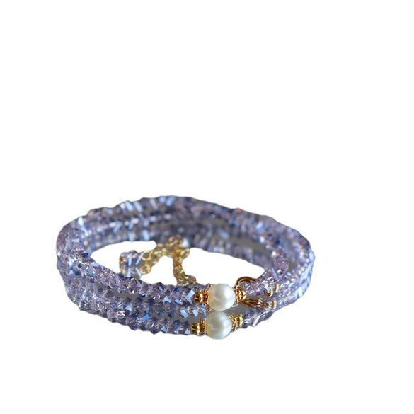 Elegant Simple Purple Geometric Beaded Necklace With Freshwater Pearl For Women Clavicle Chain Natural Style