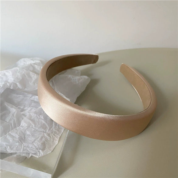 Elegant Simple Satin Texture Solid Color Fabric Sponge Headband Handmade Fashion Hair Hoop Sweet Cute Style