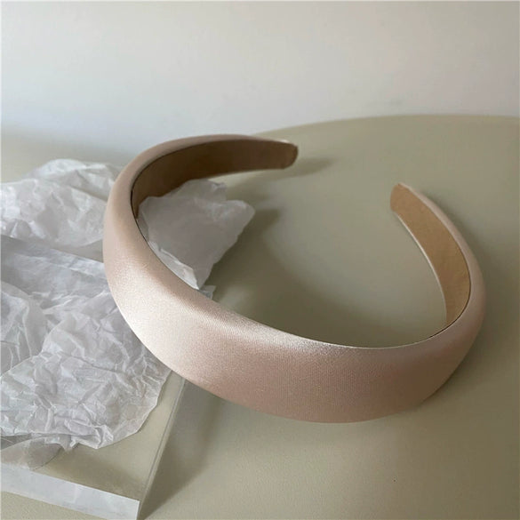 Elegant Simple Satin Texture Solid Color Fabric Sponge Headband Handmade Fashion Hair Hoop Sweet Cute Style