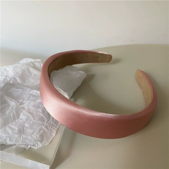 Elegant Simple Satin Texture Solid Color Fabric Sponge Headband Handmade Fashion Hair Hoop Sweet Cute Style