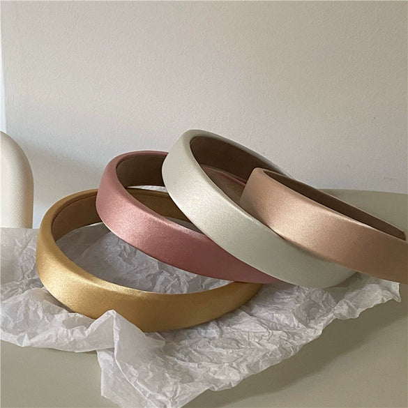 Elegant Simple Satin Texture Solid Color Fabric Sponge Headband Handmade Fashion Hair Hoop Sweet Cute Style
