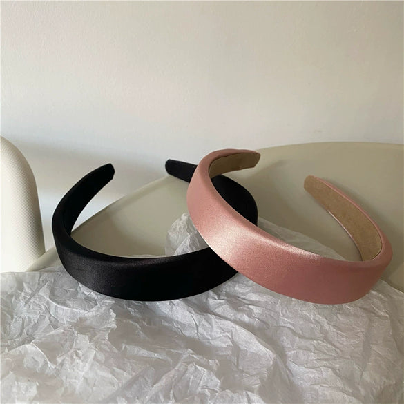 Elegant Simple Satin Texture Solid Color Fabric Sponge Headband Handmade Fashion Hair Hoop Sweet Cute Style
