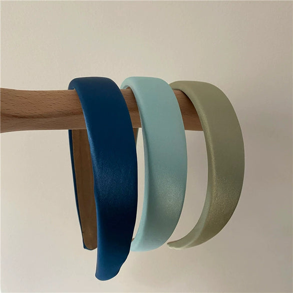 Elegant Simple Satin Texture Solid Color Fabric Sponge Headband Handmade Fashion Hair Hoop Sweet Cute Style