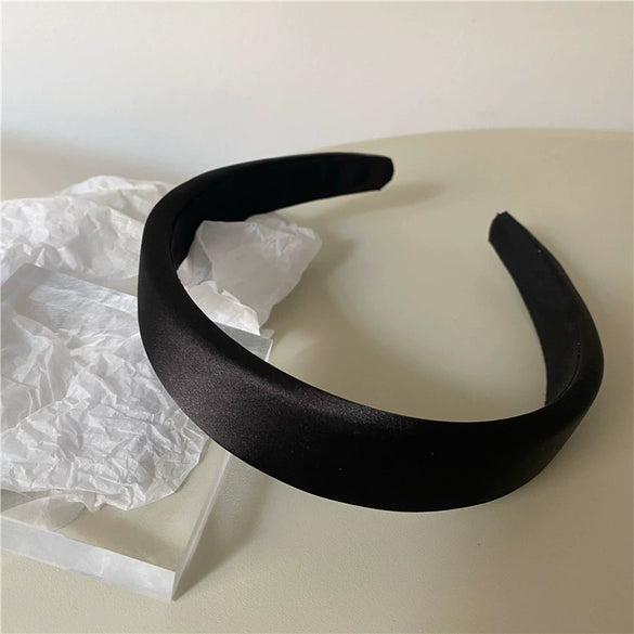 Elegant Simple Satin Texture Solid Color Fabric Sponge Headband Handmade Fashion Hair Hoop Sweet Cute Style