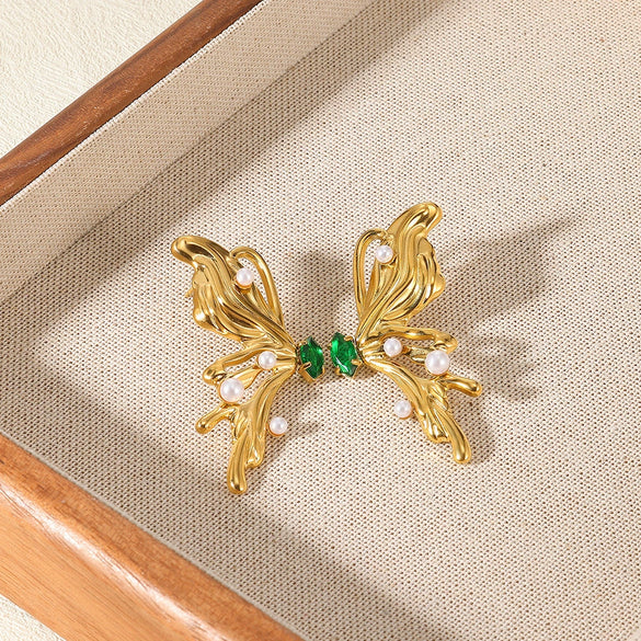 Elegant Simple Stainless Steel Imitation Pearl Heart Shape Bow Tie Electroplated Women's Earrings