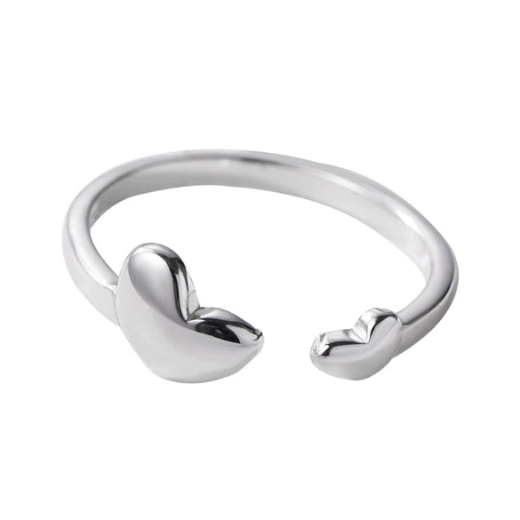 Elegant Simple Sterling Silver Heart Open Ring For Women With Electroplated Finish Trendy Fashion Jewelry