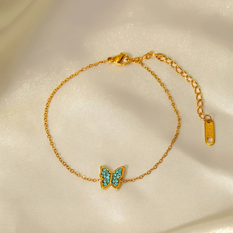 Elegant Simple Style Butterfly 304 Stainless Steel 18K Gold Plated Zircon Bracelets In Bulk