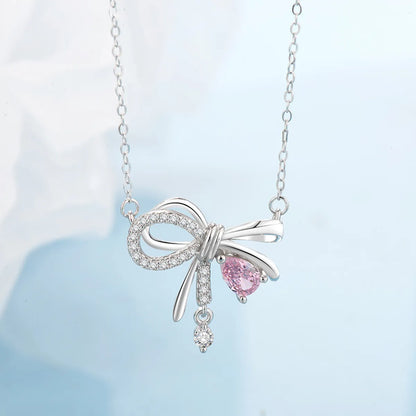 Elegant Simple Style Butterfly Bow Knot Sterling Silver Plating Inlay Zircon Silver Plated Necklace