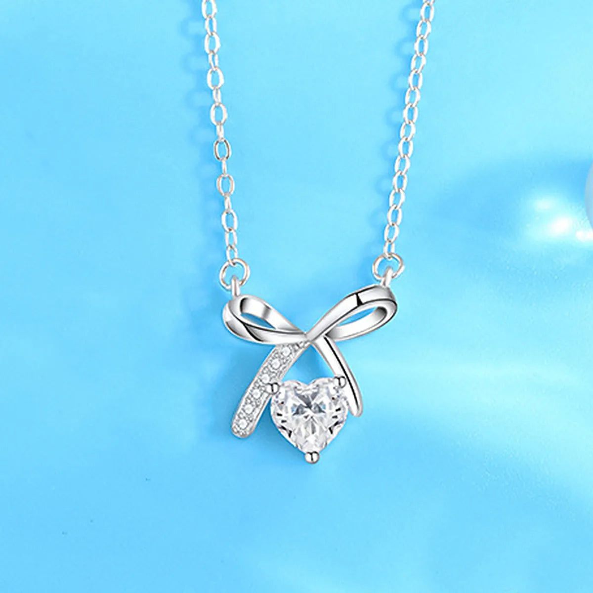 Elegant Simple Style Butterfly Bow Knot Sterling Silver Plating Inlay Zircon Silver Plated Necklace